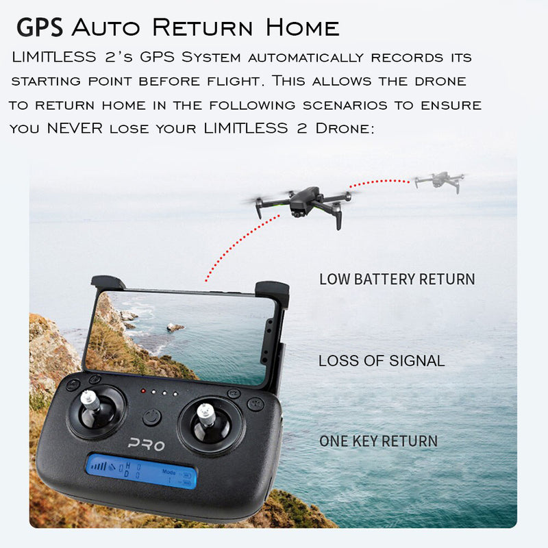 Drone X Pro LIMITLESS 2 GPS 4K UHD 5G WiFi Dual Camera FPV Live Video Follow Me 25min Battery RTH