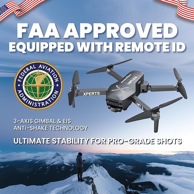 X Pro LIMITLESS 5 Camera Drone for Adults - GPS 4K UHD Drones with Obstacle Avoidance - 3-Axis Gimbal - Auto Return and Follow Mode - Long Flight Time & Control Range - Live Video - FAA RID Compliant - Drone-Clone Xperts