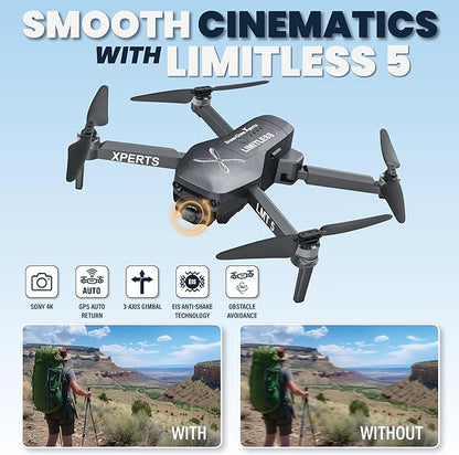 X Pro LIMITLESS 5 Camera Drone for Adults - GPS 4K UHD Drones with Obstacle Avoidance - 3-Axis Gimbal - Auto Return and Follow Mode - Long Flight Time & Control Range - Live Video - FAA RID Compliant - Drone-Clone Xperts