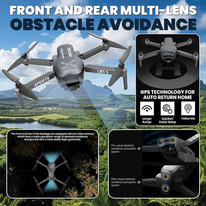 X Pro LIMITLESS 5 Camera Drone for Adults - GPS 4K UHD Drones with Obstacle Avoidance - 3-Axis Gimbal - Auto Return and Follow Mode - Long Flight Time & Control Range - Live Video - FAA RID Compliant - Drone-Clone Xperts