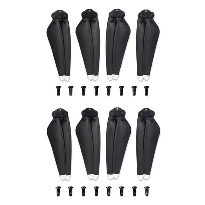 Eight LIMITLESS 5 drone replacement propellers with white protective tips and eight black mounting screws, arranged in two rows of four on a plain white background.