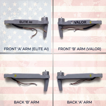 Valor Elite AI four-arm identification guide showing Front A, Front B, Back A and Back B