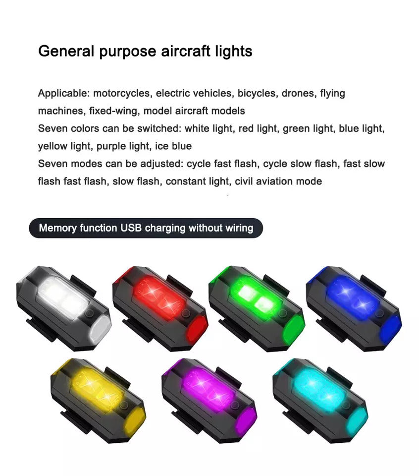 Lot De 4 Lumières Stroboscopiques LED 7 Couleurs Télécommandées - Anti-Collision Voiture Moto Drone - Rechargeables