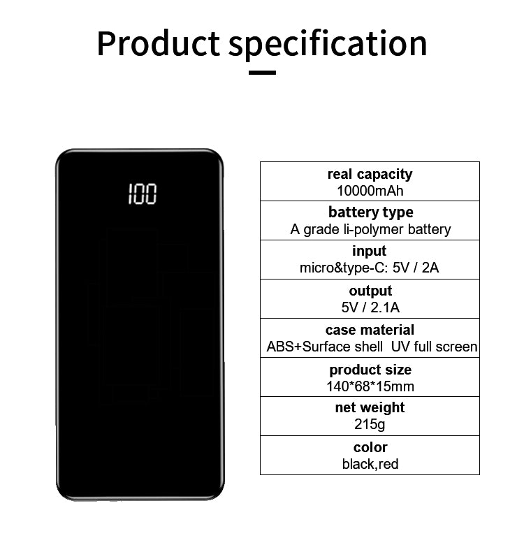 Drone-Clone Xperts Power Bank 10000mAh Battery Charger Specifications