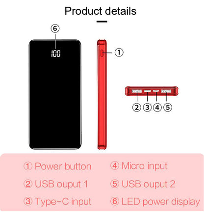 10,000mAh High Capacity Power Bank with Digital Display and Super Slim Design for Portable Charging - Drone-Clone Xperts