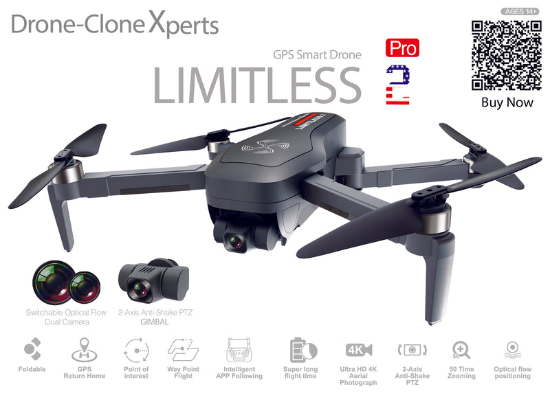 Drone X Pro LIMITLESS 2 Patriotic Special Edition w/ GPS 4K Camera WiFi FPV Live Video Follow Me RTH