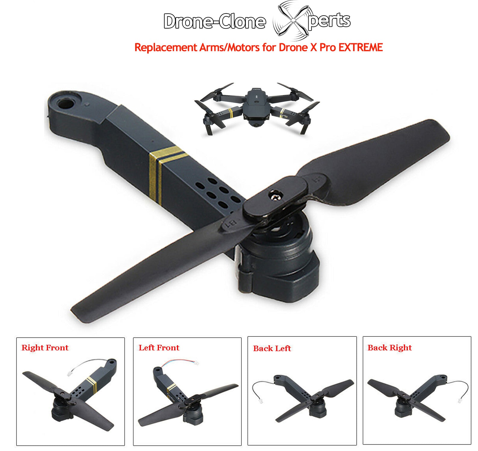 Drone-Clone Xperts Drone X Pro EXTREME Spare Parts - Axis Arms with Motor & Propeller - Drone-Clone Xperts
